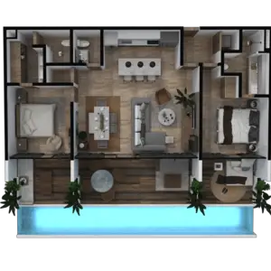 2BR 3BA swimup lock-off apartment, Tulum 101